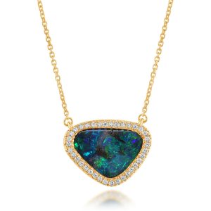 14K Yellow Gold Australian Boulder Opal/Diamond Neckpiece