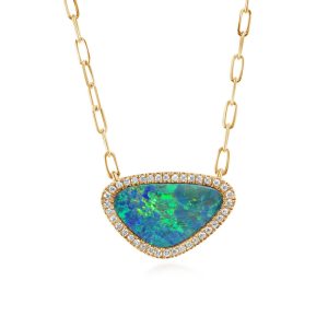 14K Yellow Gold Australian Opal Doublet/Diamond Neckpiece