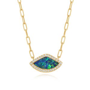 14K Yellow Gold Australian Opal Doublet/Diamond Neckpiece
