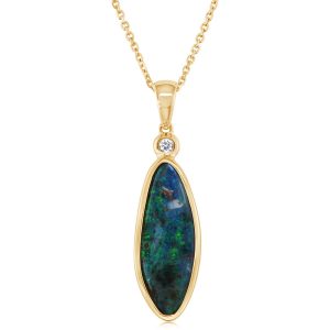 14K Yellow Gold Boulder/Diamond Plain Bezel Pendant