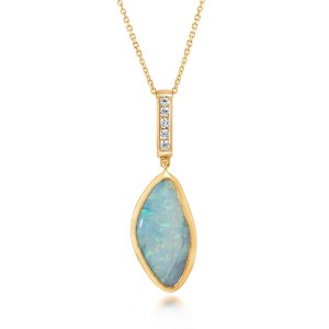 14K Yellow Gold Australian Boulder Opal/Diamond Pendant