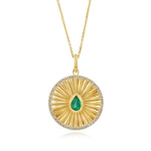 14K Yellow Gold Emerald/Diamond Medallion Pendant