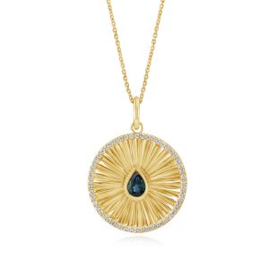 14K Yellow Gold Montana Sapphire/Diamond Medallion Pendant