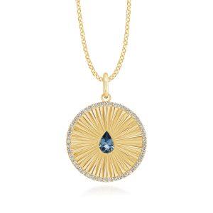 14K Yellow Gold Aqua/Diamond Medallion Pendant