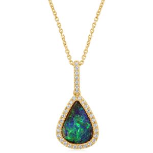 14K Yellow Gold Australian Boulder Opal/Diamond Pendant