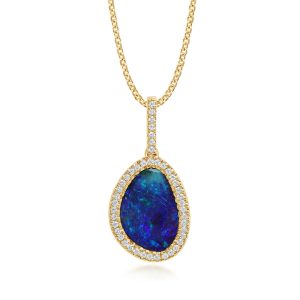 14K Yellow Gold Australian Boulder Opal/Diamond Pendant