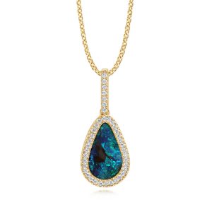 14K Yellow Gold Australian Boulder Opal/Diamond Pendant