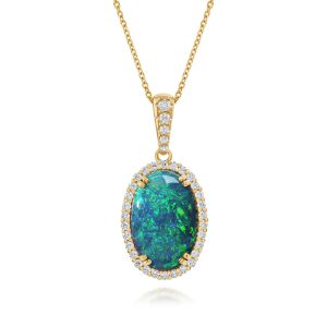 18K Yellow Gold Australian Black Opal/Diamond Pendant