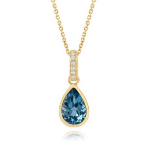 14K Yellow Gold Blue Topaz/Diamond Pendant