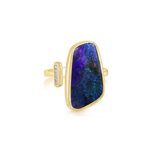 14K Yellow Gold Australian Boulder Opal/Diamond Ring