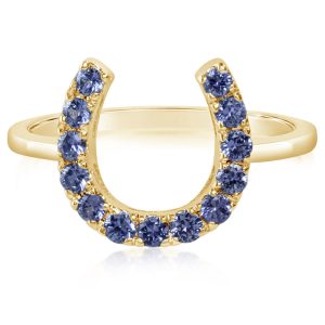 14K Yellow Gold Yogo Sapphire Horseshoe Ring
