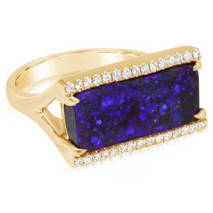 14K Yellow Gold Australian Boulder Opal/Diamond Ring