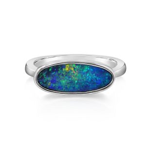 14K White Gold Australian Opal Doublet East/West Ring