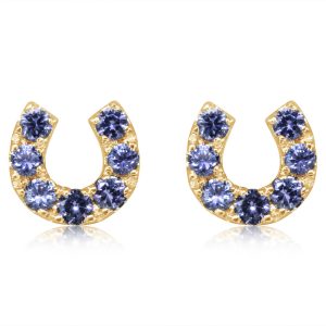14K Yellow Gold Yogo Sapphire Horseshoe Earrings