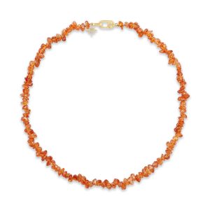14K Yellow Gold 18" Rough Mandarin Garnet/Diamond Neckpiece