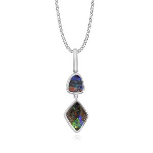 Sterling Silver Australian Boulder Opal 2-Stone Pendant