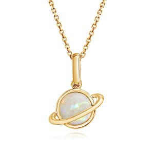14K Yellow Gold Australian Opal Saturn Pendant