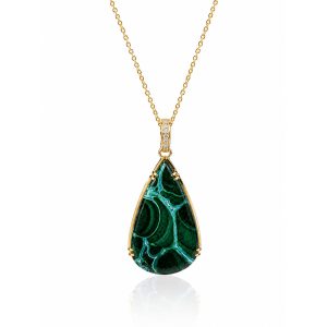 14K Yellow Gold Malachite Chrysocolla/Diamond Pendant