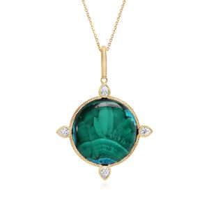 14K Yellow Gold Malachite/Chrysocolla/ Diamond Pendant