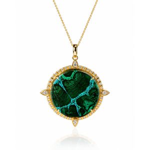 14K Yellow Gold Malachite/Chrysocolla Pendant