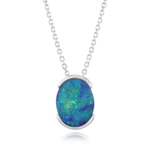 14K White Gold Australian Opal Doublet Pendant