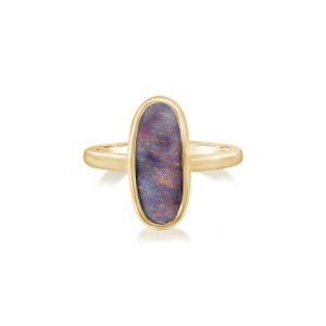 14K Yellow Gold Australian Boulder Opal Smooth Shank Ring
