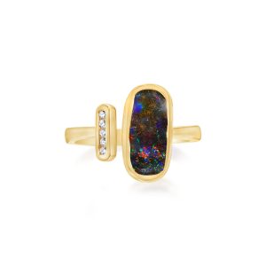 14K Yellow Gold Australian Boulder Opal/Diamond Ring