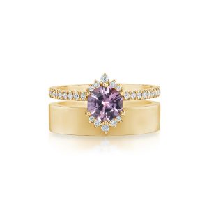 18K Yellow Gold Hexagon Purple Fancy Montana Sapphire/Diamond Cigar Band Ring