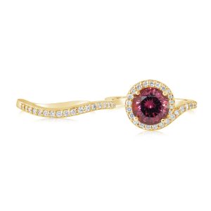 14K Yellow Gold Purple Garnet/Diamond Two Finger Ring