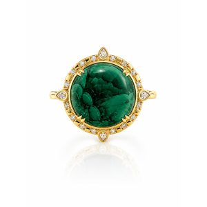 14K Yellow Gold Malachite Chrysocolla/Diamond Ring