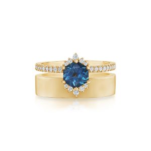 18K Yellow Gold Hexagon Montana Sapphire/Diamond Cigar Band Ring