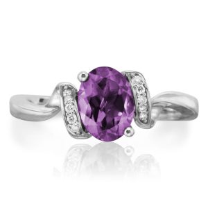 14K White Gold Amethyst/Diamond Ring
