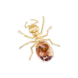 14K Yellow Gold Mexican Fire Opal/Tsavorite Fire Ant Lapel Pin