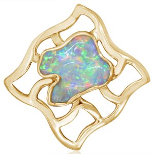 14K Yellow Gold Australian Opal Lapel Pin with Yellow Plated Post and Back