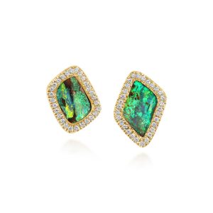 14K Yellow Gold Australian Boulder Opal/Diamond Earrings