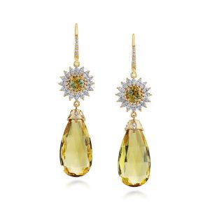 18K Yellow Gold Briolette Yellow Beryl/Fancy Montana Sapphire