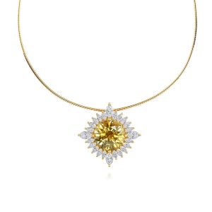 18K Yellow Gold 9.87mm Round Yellow Orange Montana Sapphire/Diamond Neckpiece
