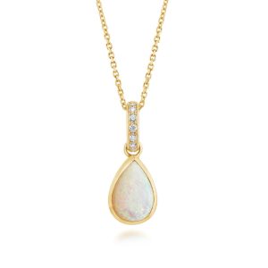 14K Yellow Gold Australian Opal/Diamond Pendant