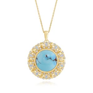 14K Yellow Golden Hills Turquoise/Diamond Pendant