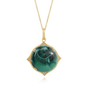 14K Yellow Gold Malachite Chrysocolla/Diamond Pendant