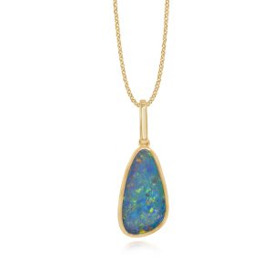 14K Yellow Gold Australian Opal Doublet Pendant