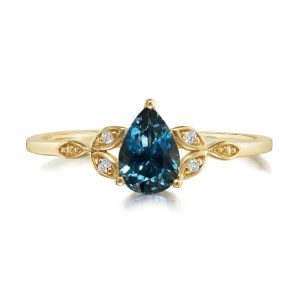 14K Yellow Gold Montana Sapphire/Diamond Ring