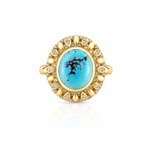 14K Yellow Golden Hills Turquoise/Diamond Ring