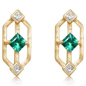 14K Yellow Gold Emerald/Diamond Earrings