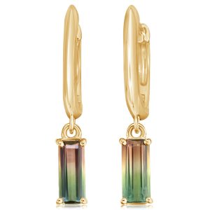 14K Yellow Gold Bi-Color Tourmaline Earrings