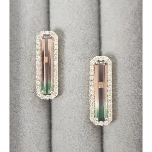 14K Yellow Gold Bi-Color Tourmaline/Diamond Earrings