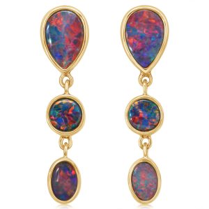 14K Yellow Gold Australian Opal Doublet Earrings
