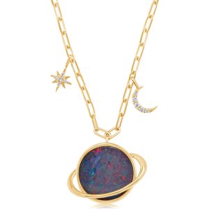 14K Yellow Gold Australian Opal Doublet/Diamond Saturn Neckpiece