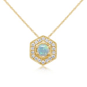 14K Yellow Gold Australian Opal/Diamond Pendant