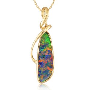 14K Yellow Gold Australian Opal Doublet Pendant